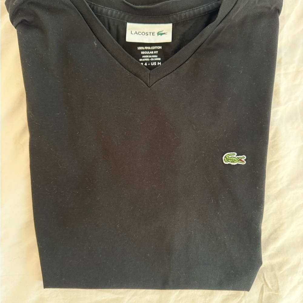 Lacoste Black V-Neck Tee with Crocodile Logo light weight tee